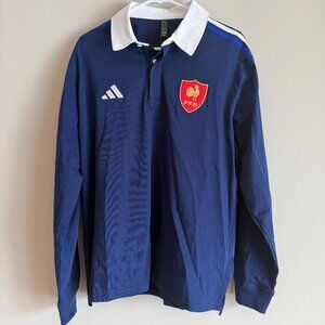 adidas JP0364 Mens Large France Rugby FFR Culture Long Sleeve Jersey Polo